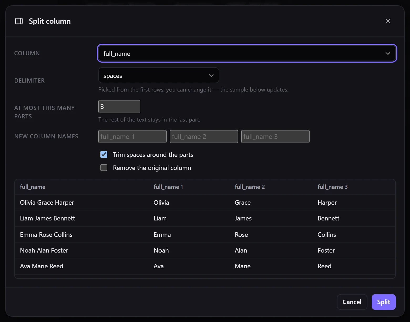 The dialog shows the result before anything is changed